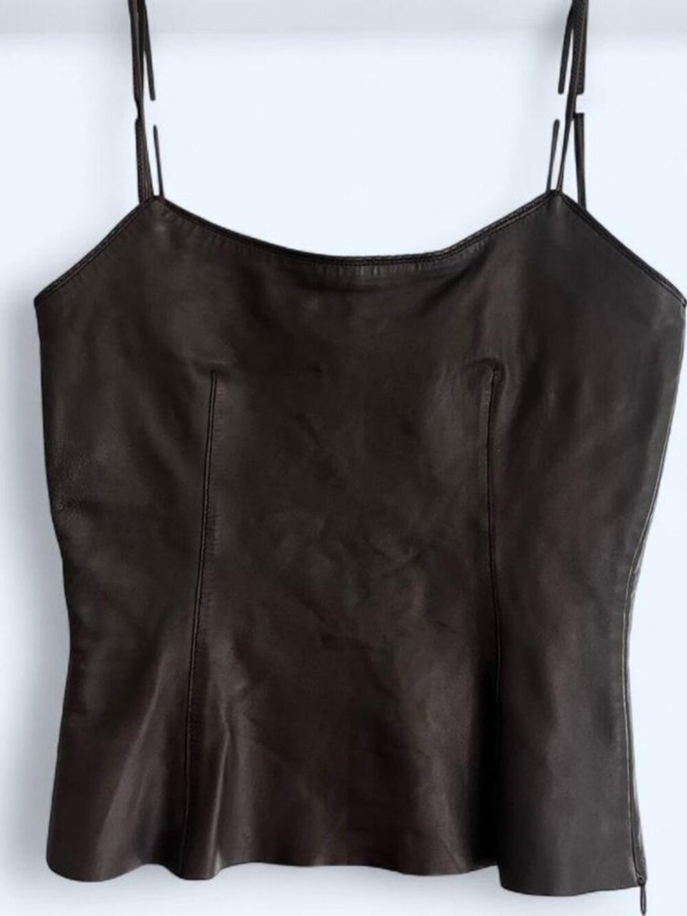 Dark brown lambskin leather camisole top XS